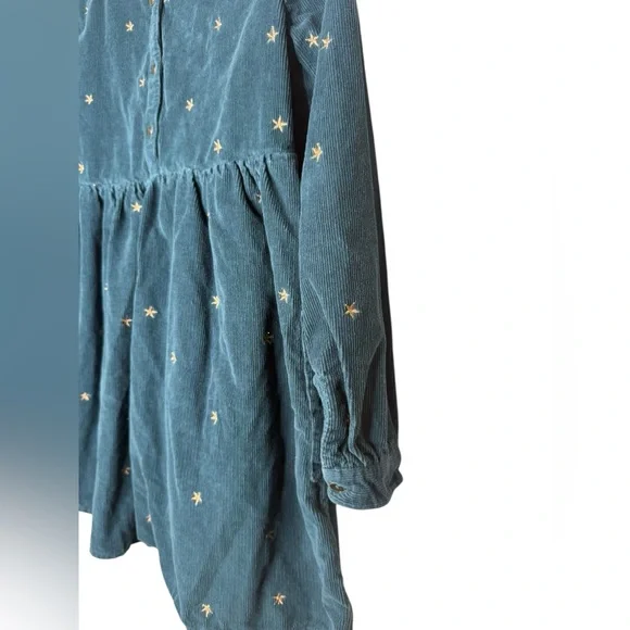 FATFACE Girls Green Corduroy Star‎ Dress Pocket Embroidered Metallic 10/11 - Picture 4 of 10